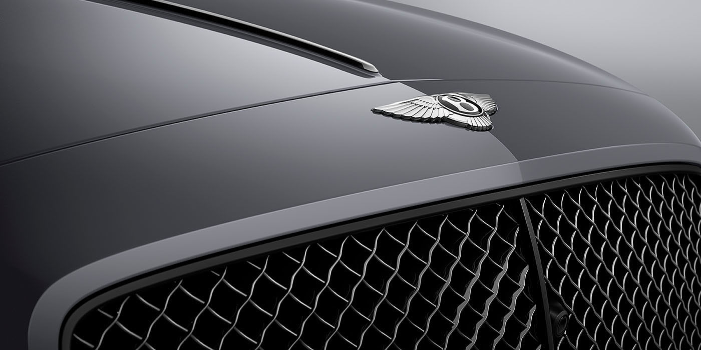 Bentley Padova Bentley Flying Spur S Cambrian Grey colour, featuring Bentley insignia and assertive matrix front grillle