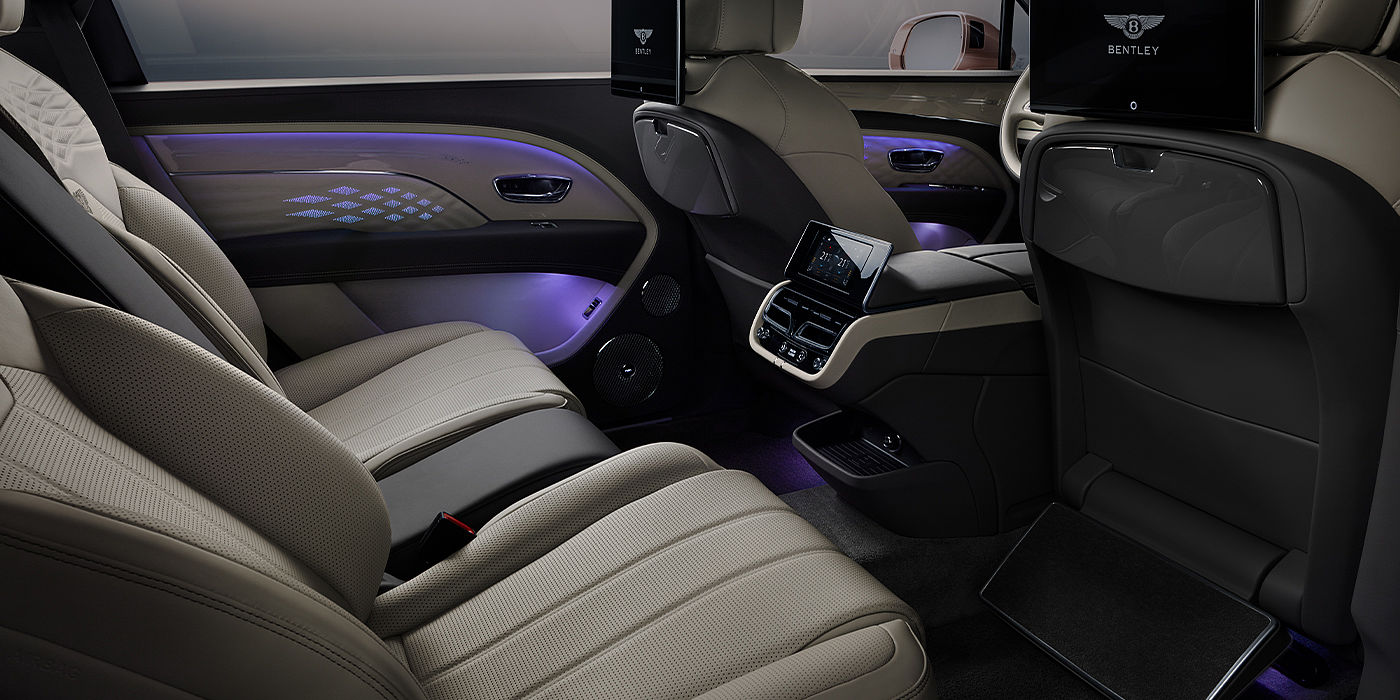 Bentley Padova Bentley Bentayga EWB Azure SUV rear interior with Bentley Diamond Illumination
