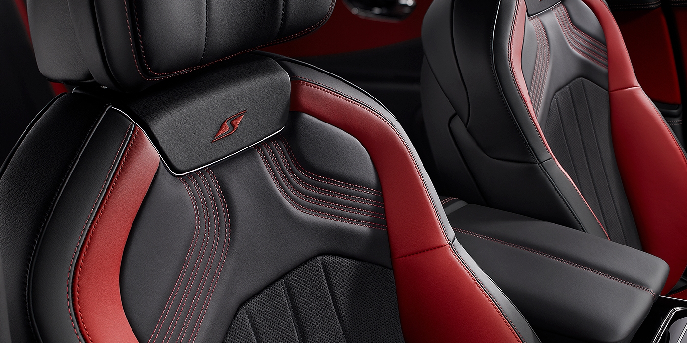 Bentley Padova Bentley Flying Spur S seat in Beluga black and \hotspur red hide with S emblem stitching