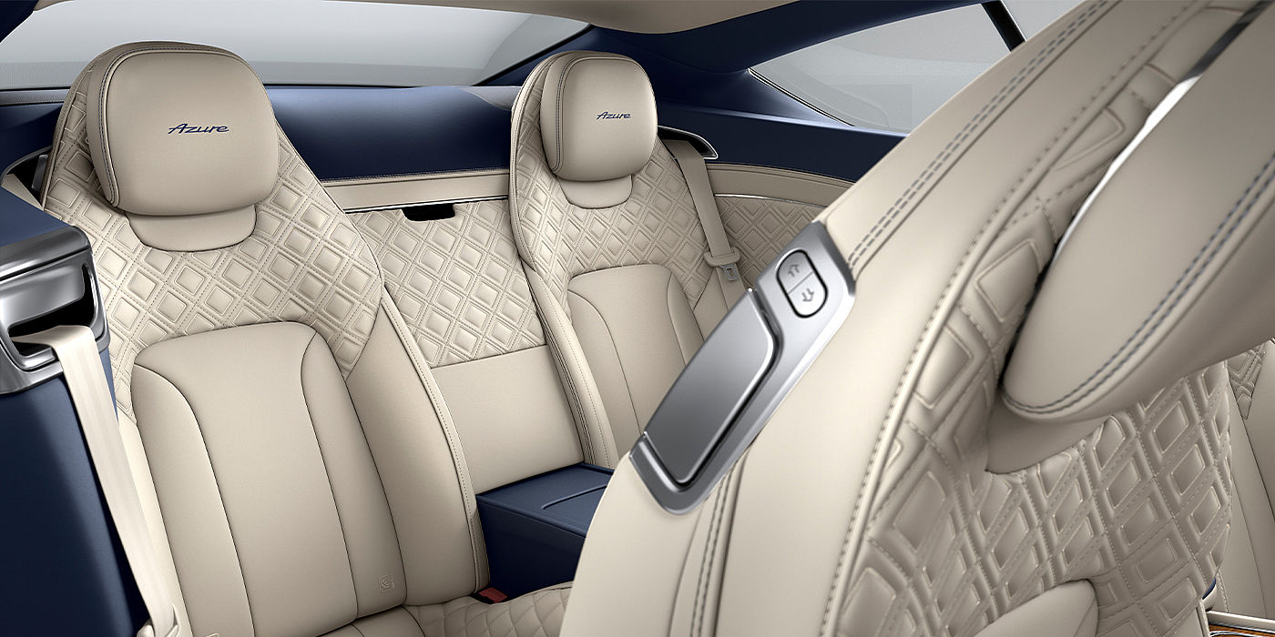 Bentley Padova Bentley Continental GT Azure coupe rear interior in Imperial Blue and Linen hide