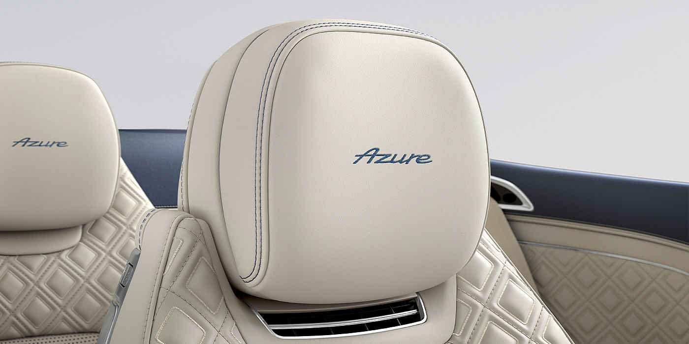 Bentley Padova Bentley Continental GTC Azure convertible seat detail in Linen hide with Azure emblem